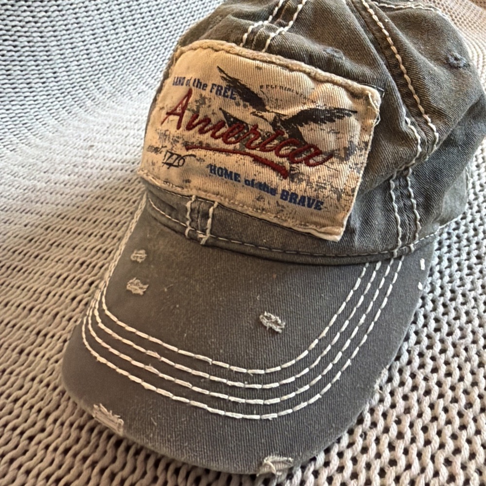 America Land Of The Free 1776 Dressed Vintage‎ Style Gray Canvas Hat  One Size